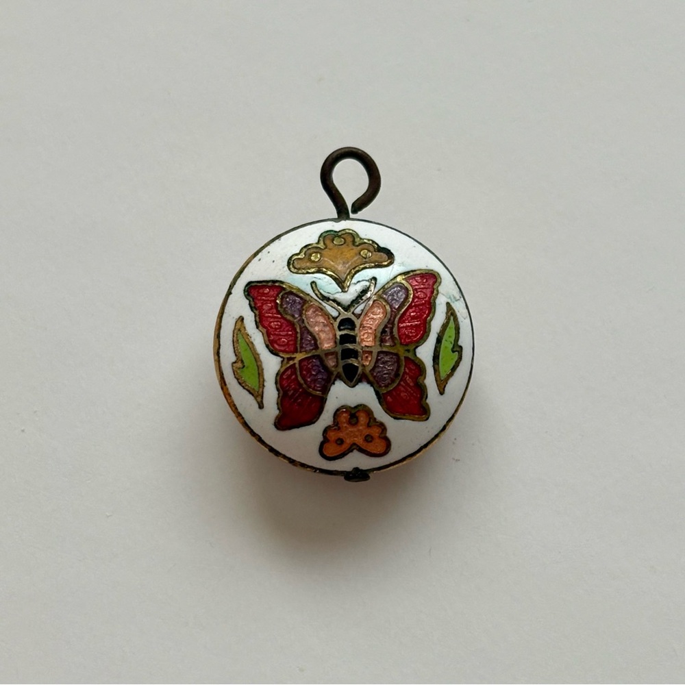 Vintage Cloisonne Butterfly Double-Sided Pendant Charm